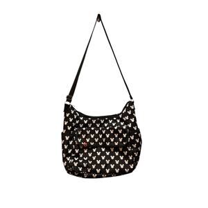 Disney baby shoulder diaper bag black with white Mickeys. Adjustable strap